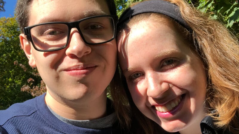 Amanda and Jacob embrace outside