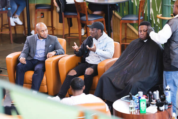 Don Sawyer hosts a conversation with students during a taping of The Cut