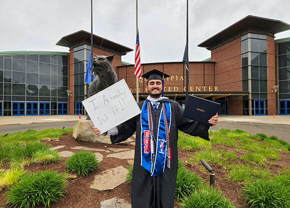 Photo of Jonathan Mendez in front of the M&T Bank Area