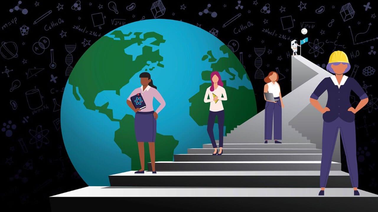 Illustration of various women in STEM professional roles