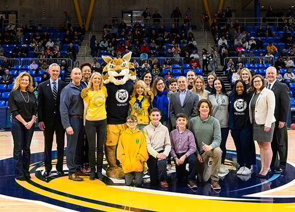 Photo of the Building Better Bobcats launch at a men's basketball game