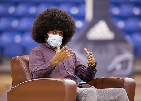 Shot of student talking during the cut