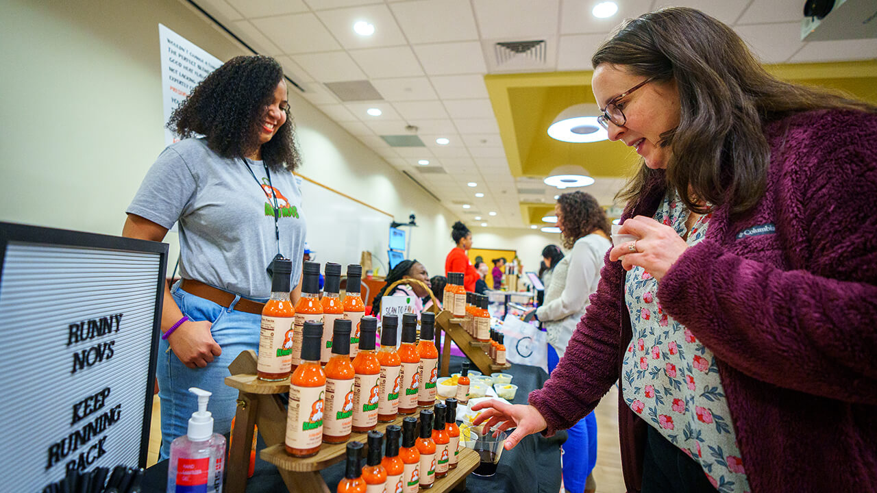 Woman shopping at Sip and Shop