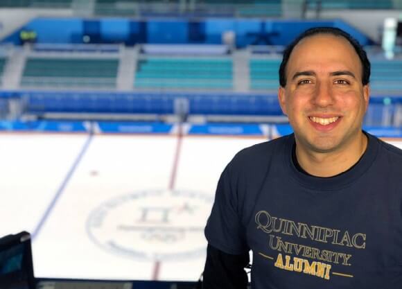 Shapiro stands above the ice hockey rink in South Korea.