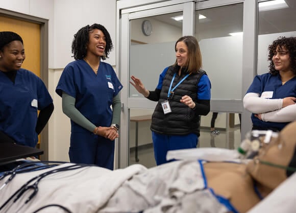 Students smiling while talking