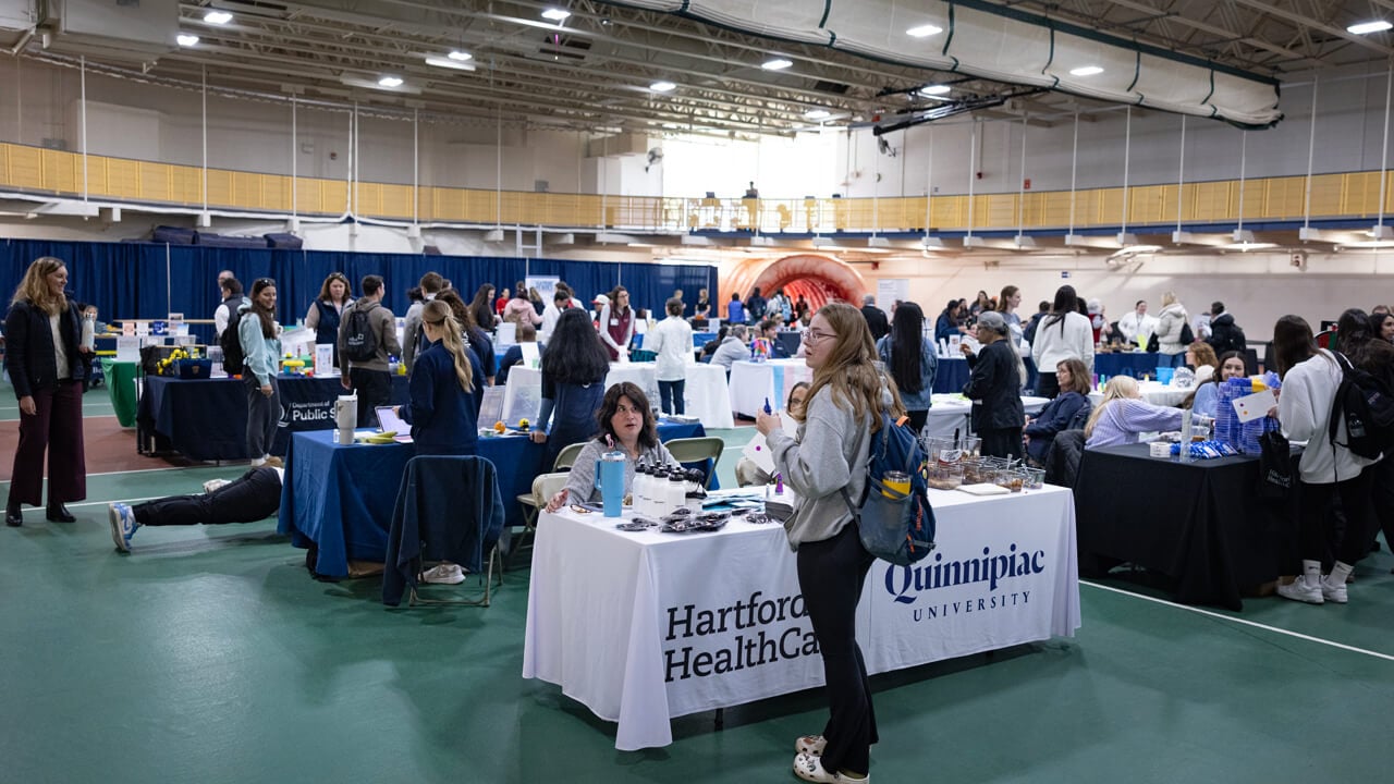 Wide shot of the tables at the spring health fair