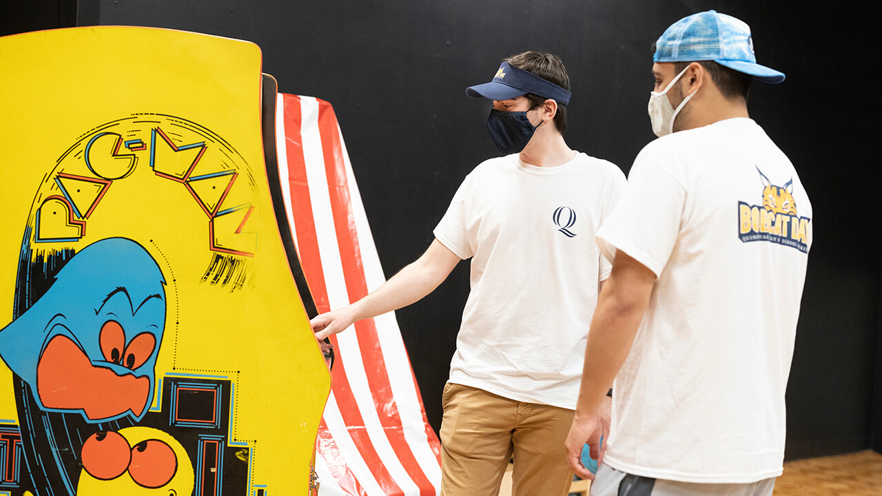 Students play video games as part of Bobcat Day.