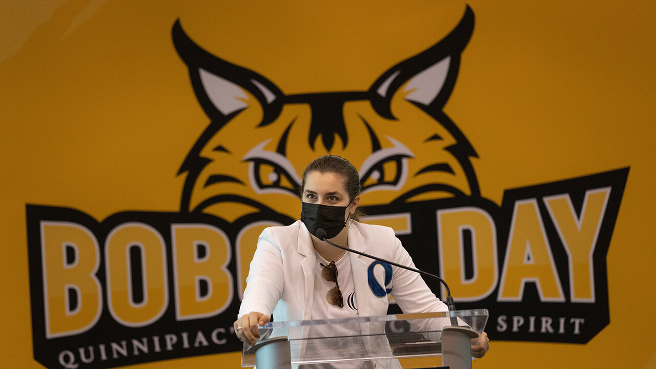 Sophia Marshall speaks as part of Bobcat Day.