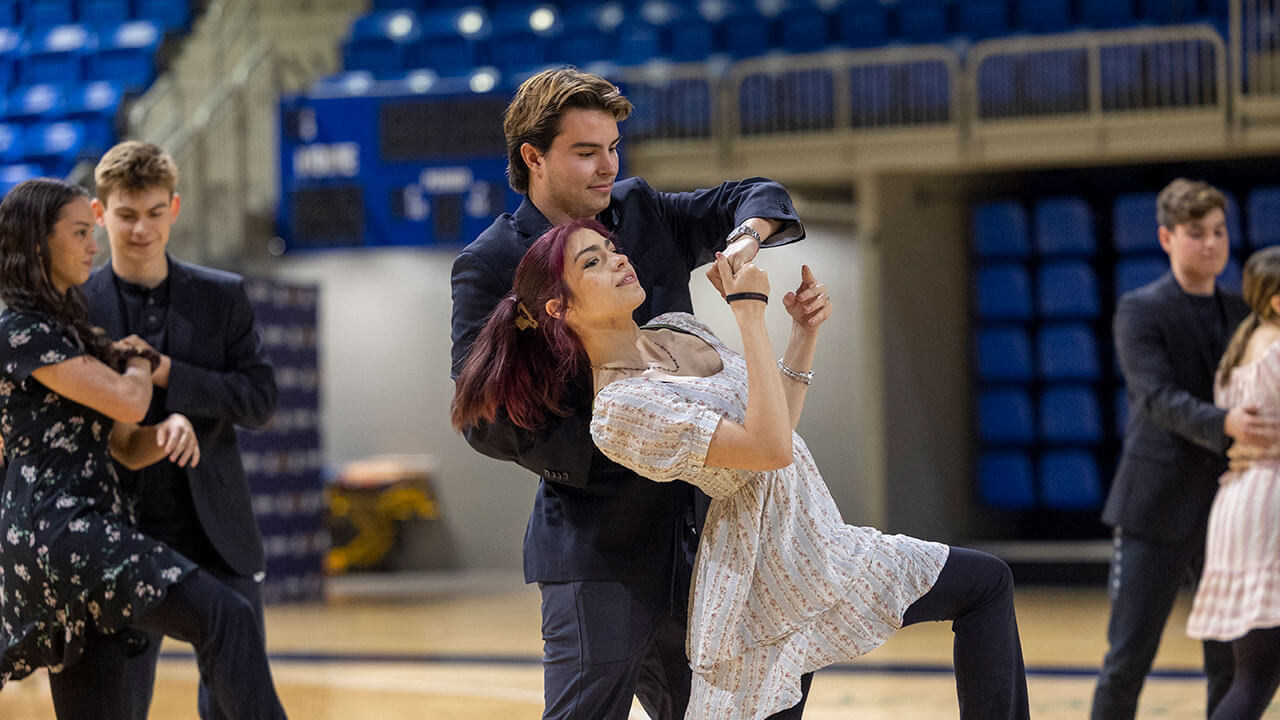 Students dance in a lip sync competition during Greek Week