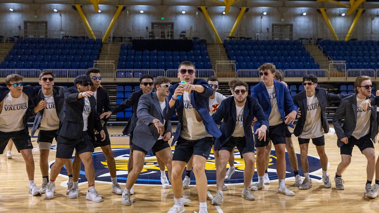 Students pose during their dance routine at Lip Sync