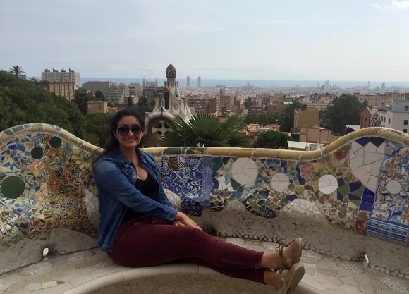 Moreno sits on a bench overlooking Europe.