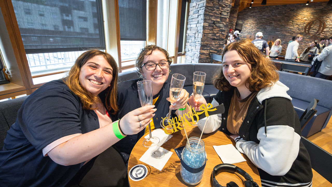 Students pose for the class toast