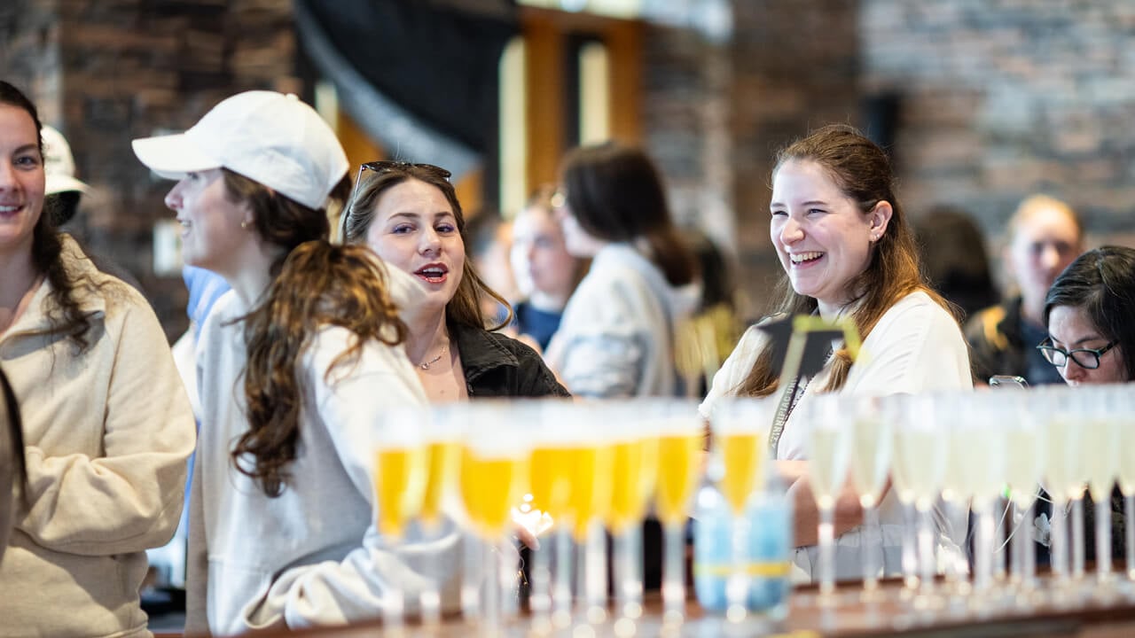 Students gather for the class toast