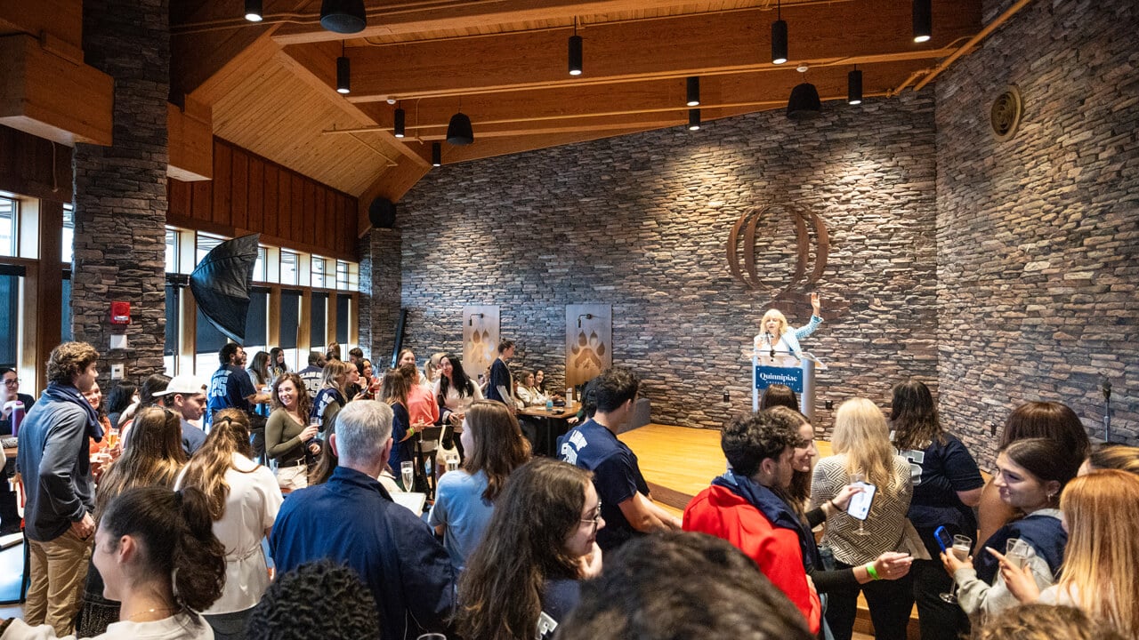 Students gather at the class toast