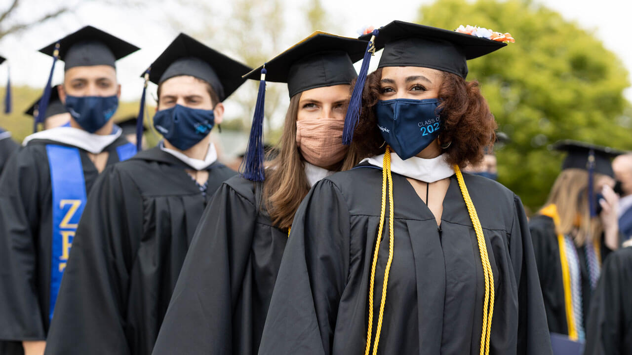 Students lined up waiting for commencement