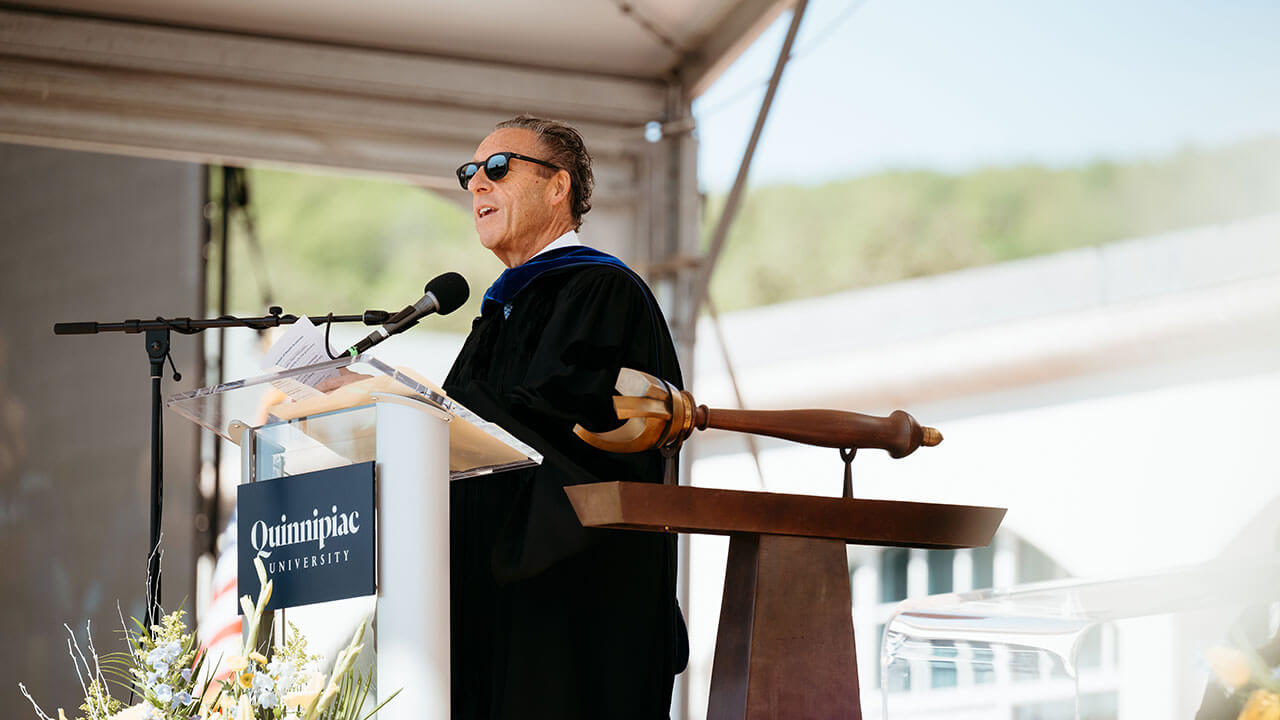 Quinnipiac keynote speaker, Barry Stein, speaking at commencement