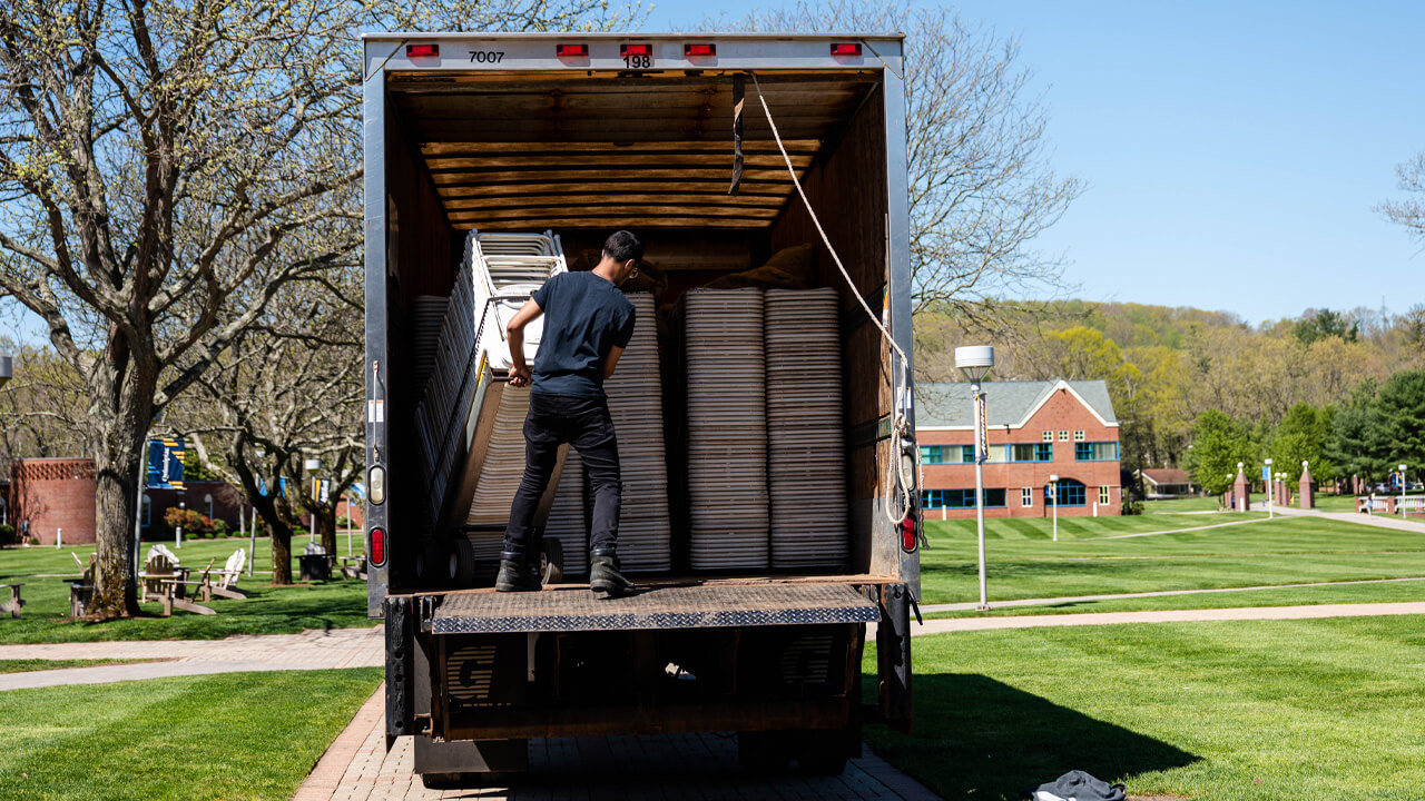 Chairs are in a truck.