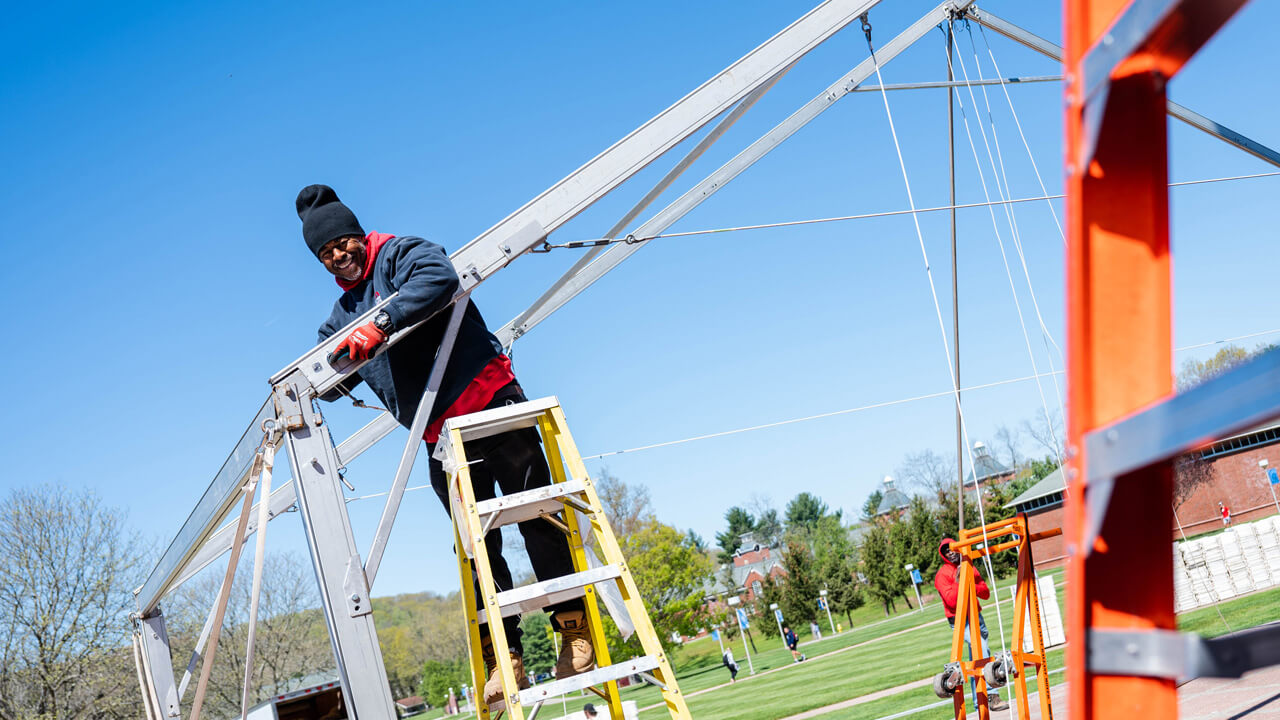 Commencement prep on the Quad.
