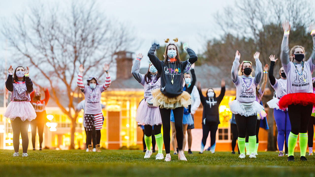 Students dance at QTHON on the quad