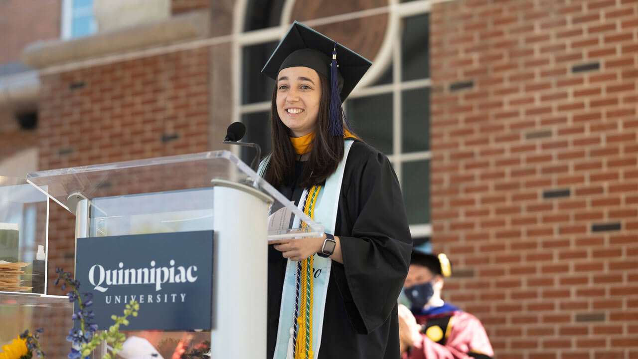 Megan E. Donnelly giving the response of the class of 2020