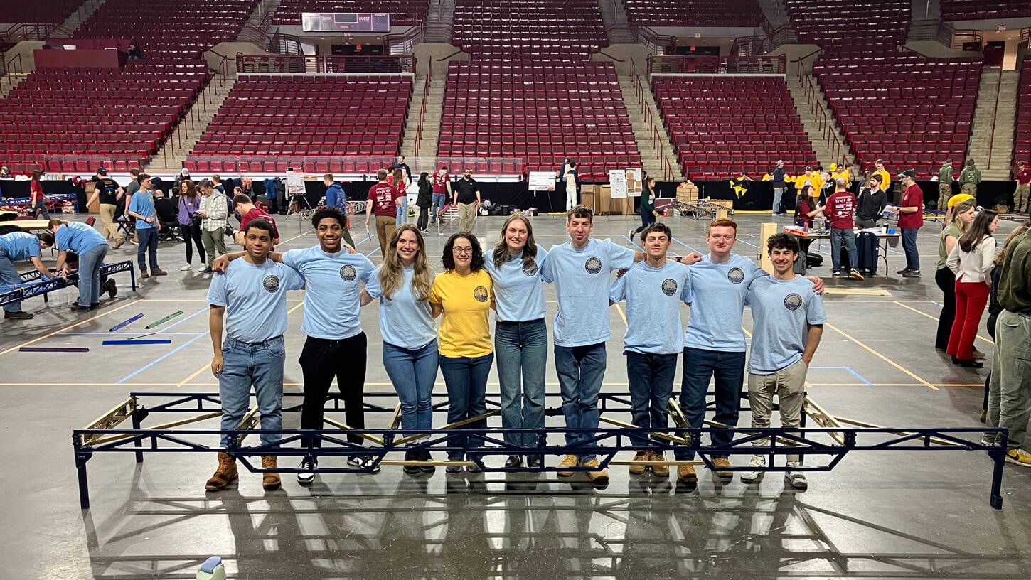 Student participants and faculty pose for a team portrait at the 2025 American Society of Civil Engineers (ASCE) Northeast Regional Symposium.