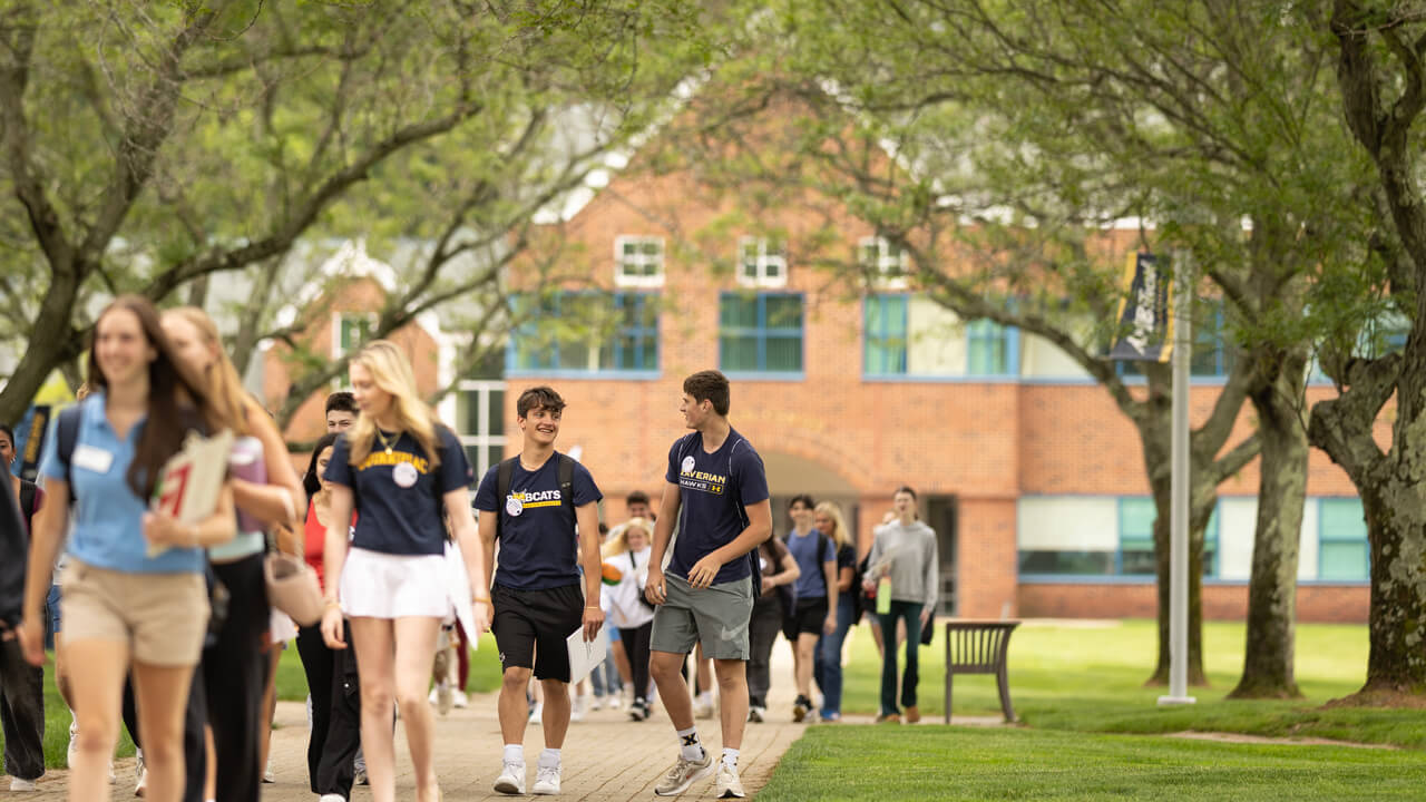 Students walking on the Quad