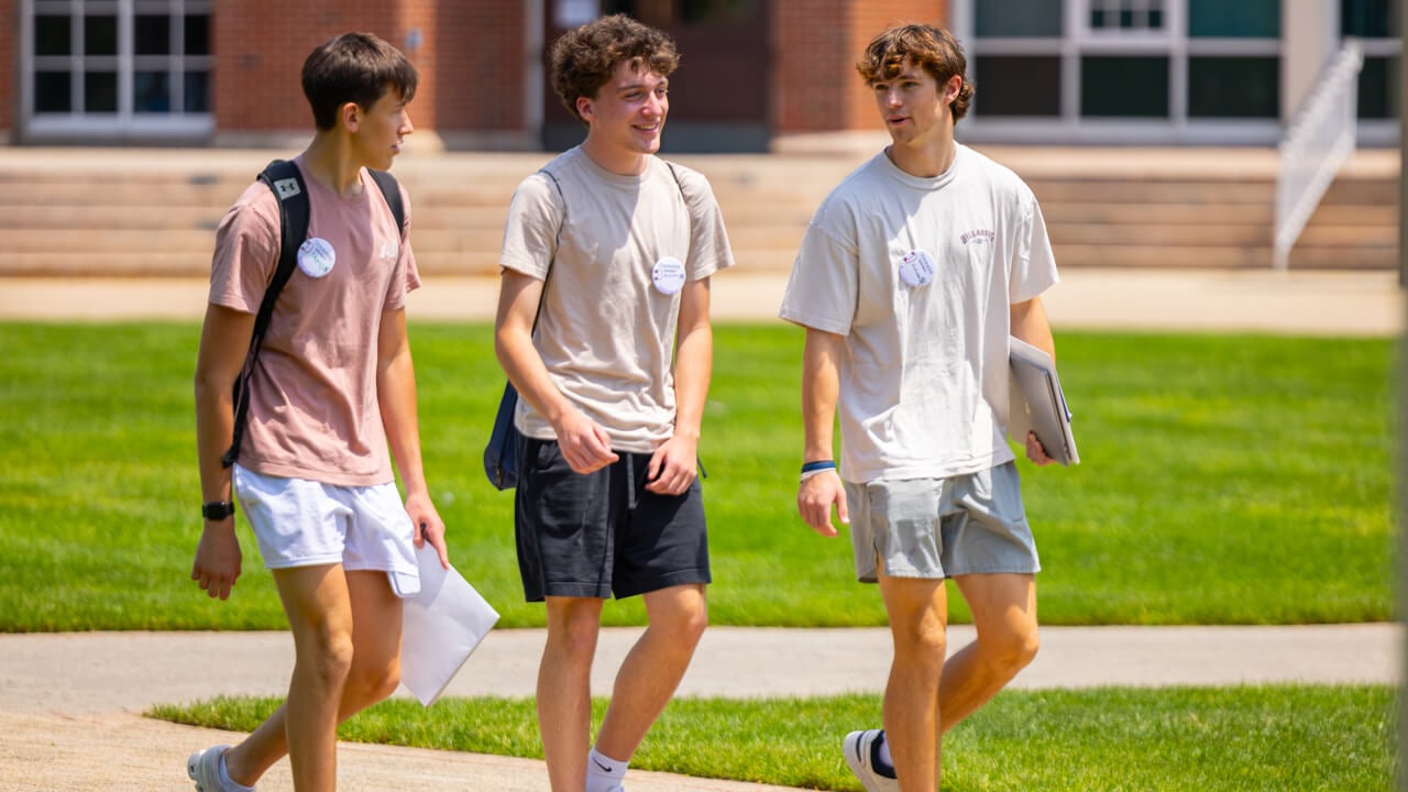 A group of individuals walking on the Quad during Orientation