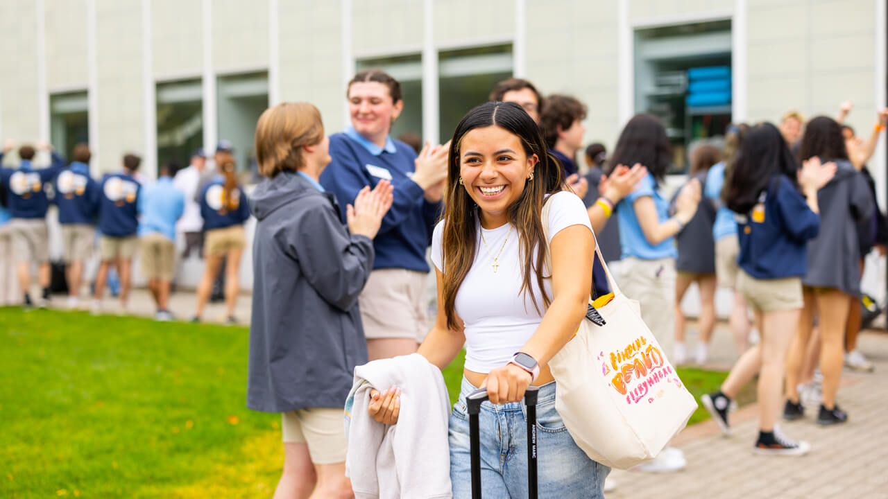 Individual walking out of the Recreation and Wellness Center