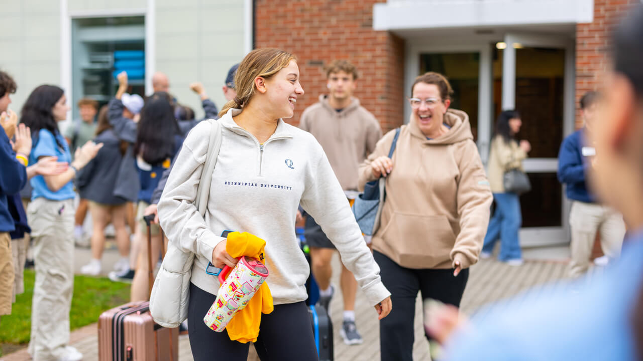 Individual walking out of the Recreation and Wellness Center