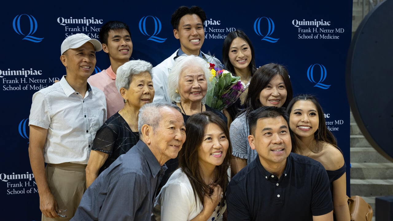 People pose for a selfie