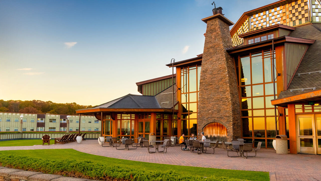 Wide view of York Hill with blue skies at sunset
