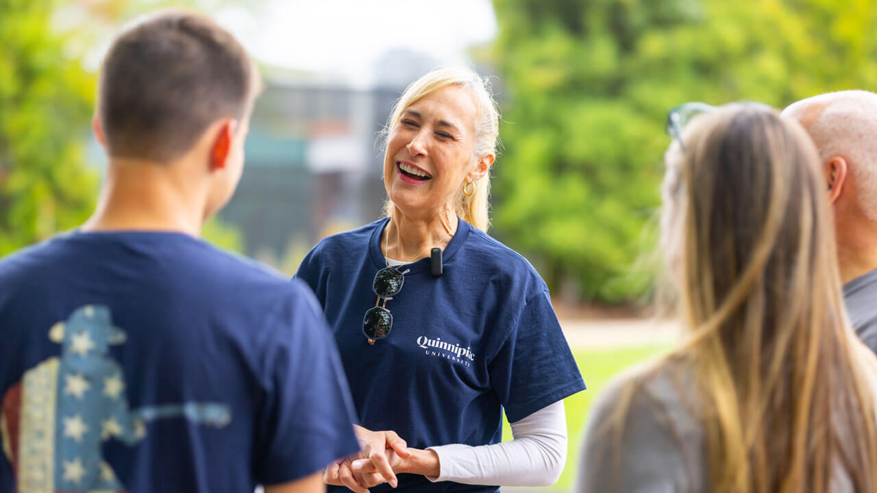 Quinnipiac University President Marie Hardin speaks to first year students and their families.