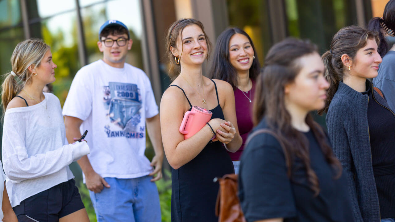 First-year students walk through South Quad