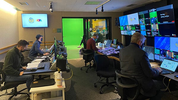 Students in a broadcast control room