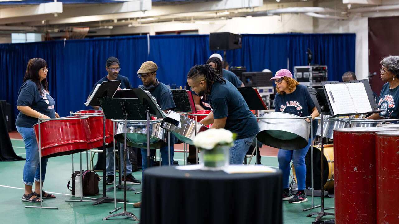 Musicians preform on the Burt Kahn Court at the Colors of Connecticut festival.