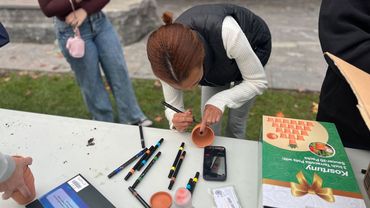 Studnets paint planting pots