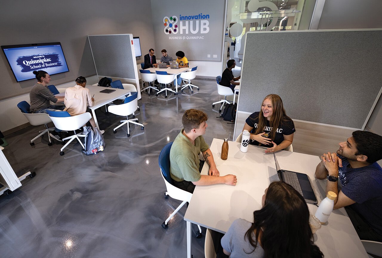 The Innovation Hub in the new School of Business is one of the many resources available to aspiring entrepreneurs looking to add to Quinnipiac's legacy of thriving alumni businesses.