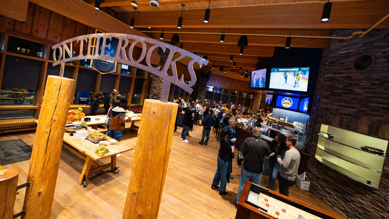 The On The Rocks sign at night