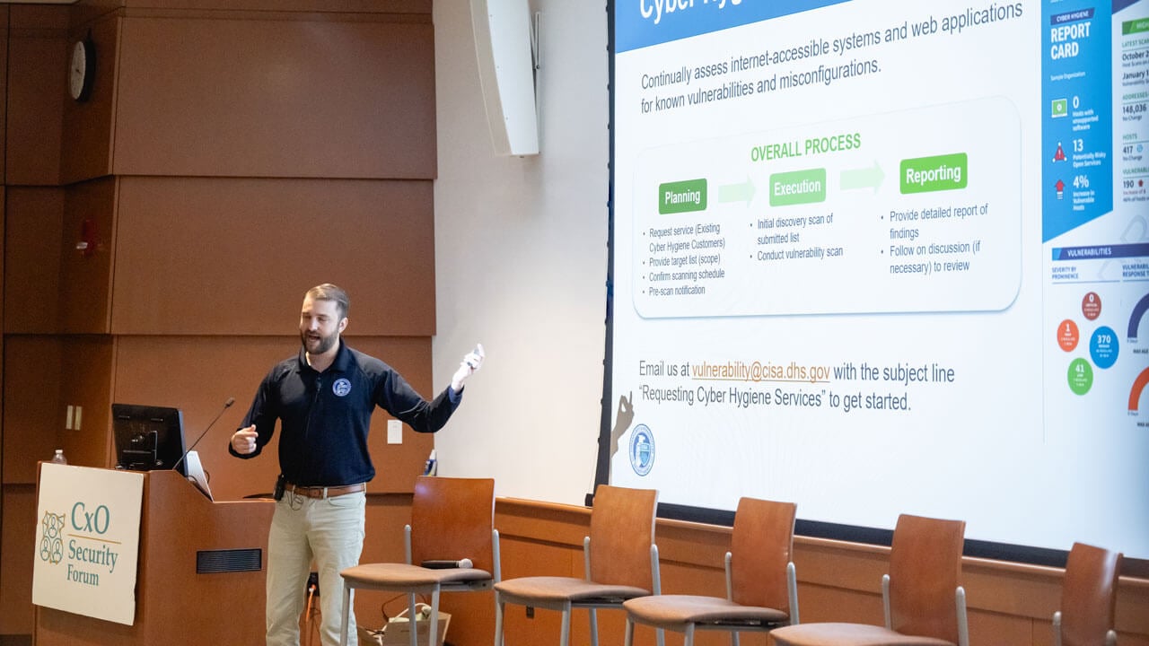 Speaker presents on stage